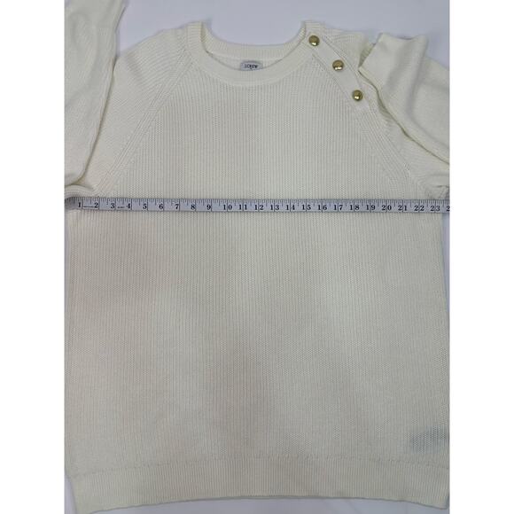 J.Crew Ivory Cotton Knit Gold Button Shoulder Crew Neck Sweater Women’s Size 2X - Picture 9 of 11